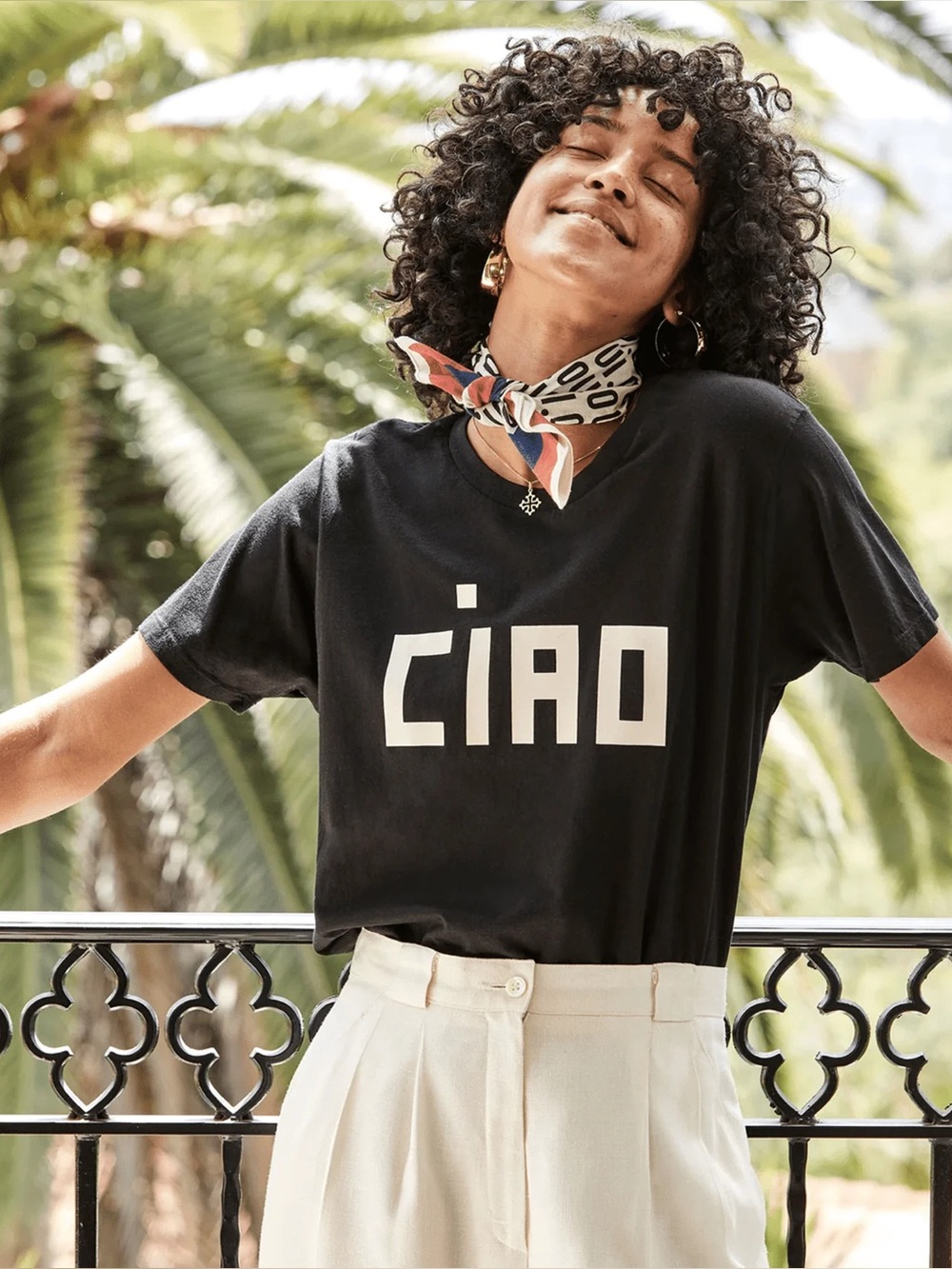 CLARE V. Block Ciao Original Tee In Black W/ Cream